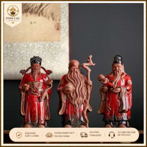 Bộ Tượng Tam Đa Phúc Lộc Thọ Gốm Tử Sa Men Đỏ - Tịnh Các