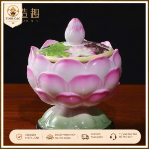 Lư Đốt Trầm Sứ Dáng Tòa Sen Đắp Nổi Tịnh Các Cao Cấp